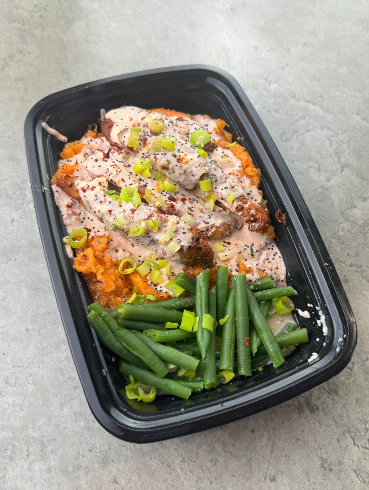 Creamy Garlic Tenders W/ Sweet Potato Mash